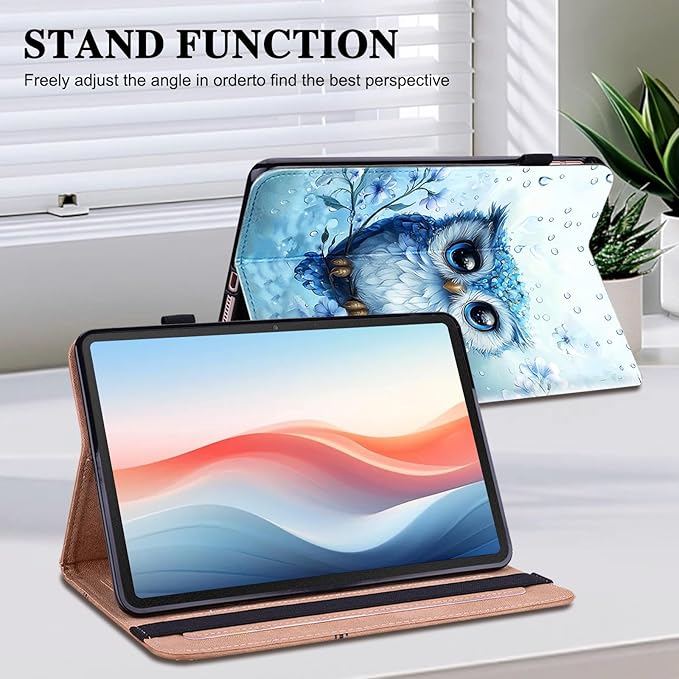 Case for iPad Pro 13 Inch (M5/M4) 2025/2024 Auto Wake/Sleep with Pencil Holder Multiangle Stand Wallet Design CoverRainy Owl