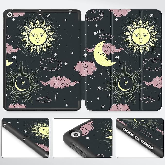 Mektron Designed Printed iPad 10.2 Case 9th Gen (2021)/ 8th Gen (2020)/ 7th Gen (2019) with Pencil Holder Slim Stand Protective Case with Soft TPU Back for iPad 10.2 Inch Sweet Night