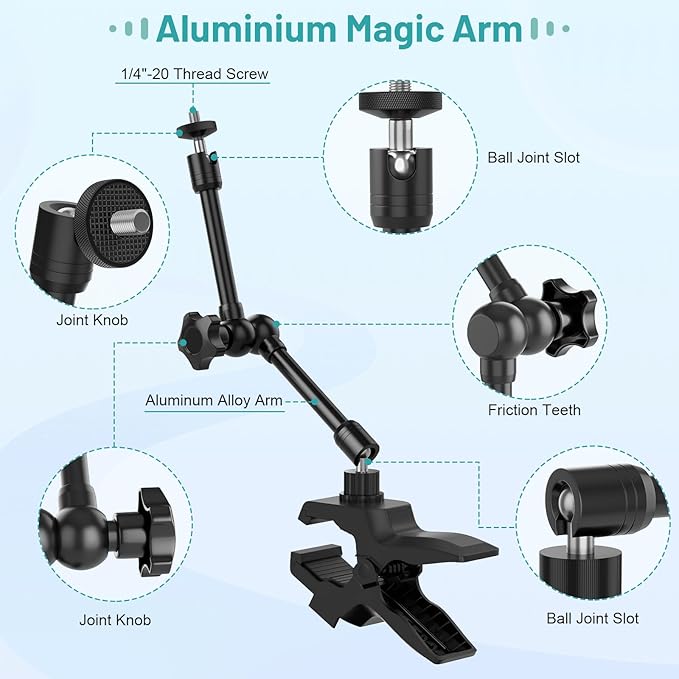 Phone Holder Jaw Flex Clamp Clip Mount360°Adjustable Aluminium Alloy Arm MountCellphone Clip Stand for Desk/Table/Post/BoardCompatible with 3.5~7.5 iPhone/HTC/LG/Huawei/Galaxy/Gopro Hero