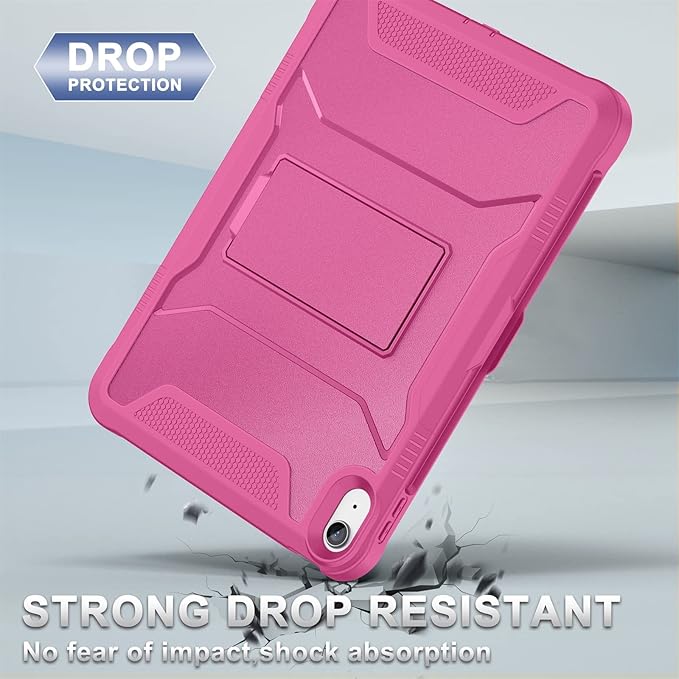 Soke Case for iPad (A16) 11th Generation 11-inch 2025 iPad 10th Generation 10.9-inch 2022 with Built-in Screen Protector and Kickstand Rugged Full Body Protective Cover - Hot Pink