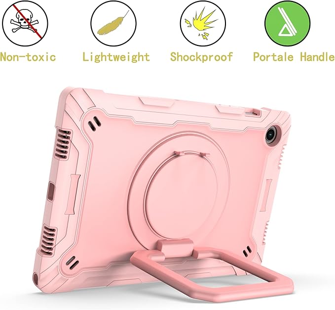 Dteck for Samsung Galaxy Tab A8 (SM-X200/X205) Tablet Case 10.5 2022 Release Shockproof Sturdy Rugged Case for Kids with Rotate Handle and Kickstand Protective Cute Cover with Shoulder Strap Pink