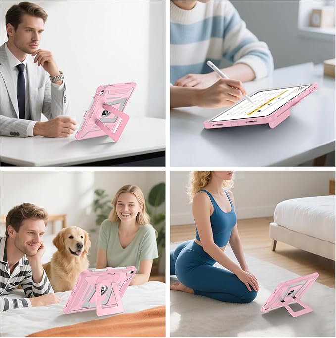 Soke Case for iPad (A16) 11th Generation 11-Inch 2025 /10th Generation 10.9-Inch 2022 with Screen Protector and Multi-Angle Kickstand Rugged Full Body Heavy Duty Protective Cover - Gray Pink