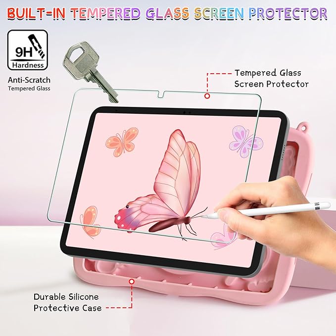 for Samsung Galaxy Tab A9 Plus Case Kids Girls with Screen Protector Kickstand Shoulder Strap Pink Butterfly Shockproof Cover for Samsung A9 Plus Tablet Cover 11 inch 2023
