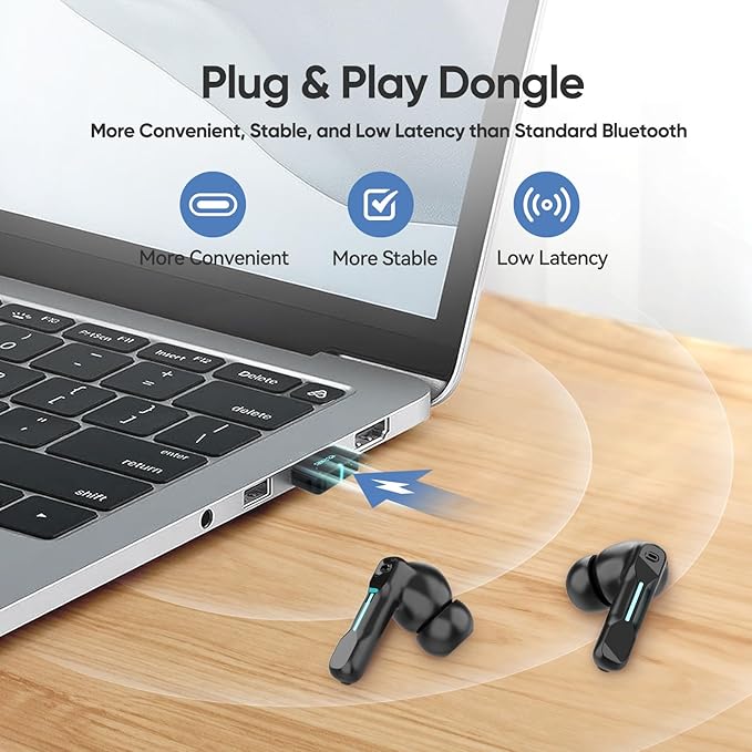 Middle Rabbit SW4 USB Wireless Earbuds for PC and Laptop: Bluetooth Headphones with 2.4GHz Dongle for Work Wireless Headset for Work with Microphone Earphones with Mic for Computer Desktop