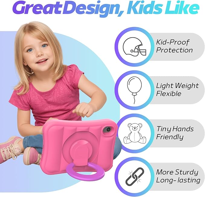 Kids Case for iPad mini 7 (A17 Pro) 2024 / Mini 6th Gen 2021 8.3 inch – Lightweight Flexible Shockproof Rotating Stand Handle Rugged Cover for iPad mini 7th 6 Generation Girls Boys Pink