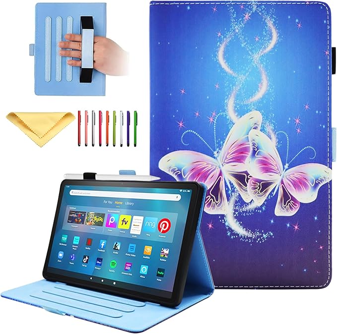 Case for Amazon Kindle Fire Max 11 Tablet (13th Generation 2023 Release) 11 with Pencil Holder/Hand Wrist Strap Folio Stand Magnetic Smart PU Leather Cover [Auto Sleep Wake]Blue Butterfly