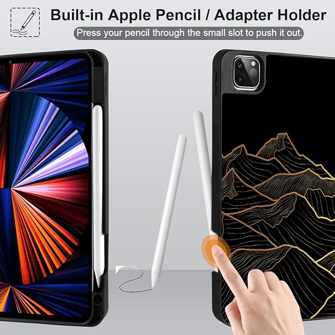DONGKE Case for iPad Pro 12.9 inch 6th Generation 2022 Built-in Pencil Holder + Trifold Stand + Auto Wake/Sleep + Protective Cover for iPad Pro 12.9 5th/4th/3rd Gen - Golden Mountain