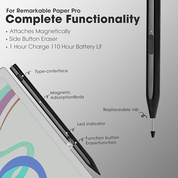 Stylus Pen for Remarkable Paper Pro with EraserChargeable Magnetic Digital Replacement Pen for Remarkable Paper Pro Marker Plus4096 Pressure for Fire Max 11 (2023 Release) &amp Amazon Fire HD 10 B