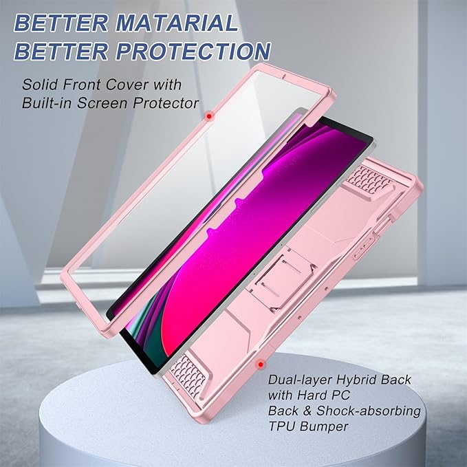 Soke Case for Samsung Galaxy Tab S9 Plus/S9 FE+ 2023 with Built-in Screen Protector &amp Kickstand Rugged Full Body Protective Cover for Galaxy Tablet 12.4 InchPink