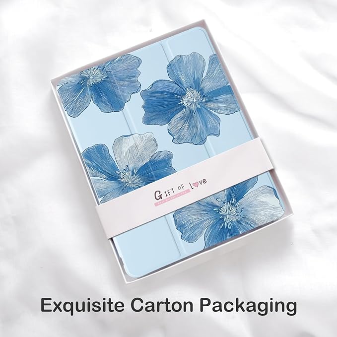 Cute Flower Floral for iPad Air 3 Case with Pencil Holder Auto Sleep/Wake Blue Leather Soft TPU Back Cover for iPad Pro 10.5 Inch 2017