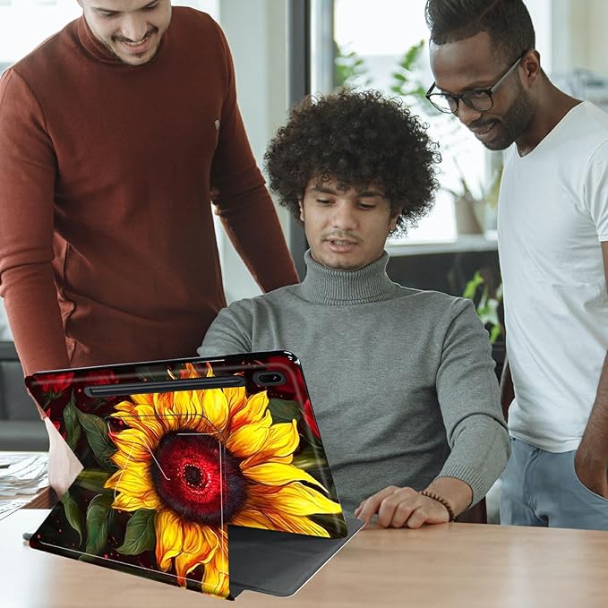 Case for Samsung Galaxy Tab S9 Plus/X810/X816B/X818U/S9 FE Plus 12.4inch Sunflowers Theme 360 Degree Rotating Stand Smart Protective Cover for Samsung S9 Plus Tablet