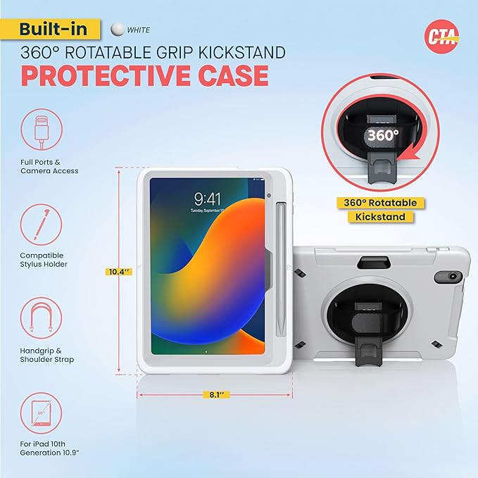 CTA Digital Hard Protective Case for iPad 10th Generation 10.9 inch - Premium Hard Kickstand Case with S-Pen Slot
