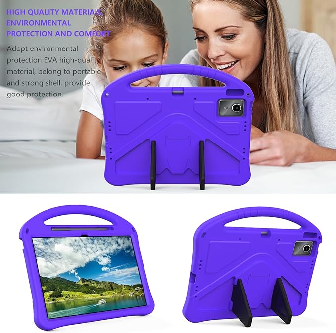 Compatible with Lenovo Idea Tab Plus 12.1 Inch 2025 TB-365FC Case for Kids - Durable Lightweight EVA Shockproof Protective Handle Stand Cover (Purple)