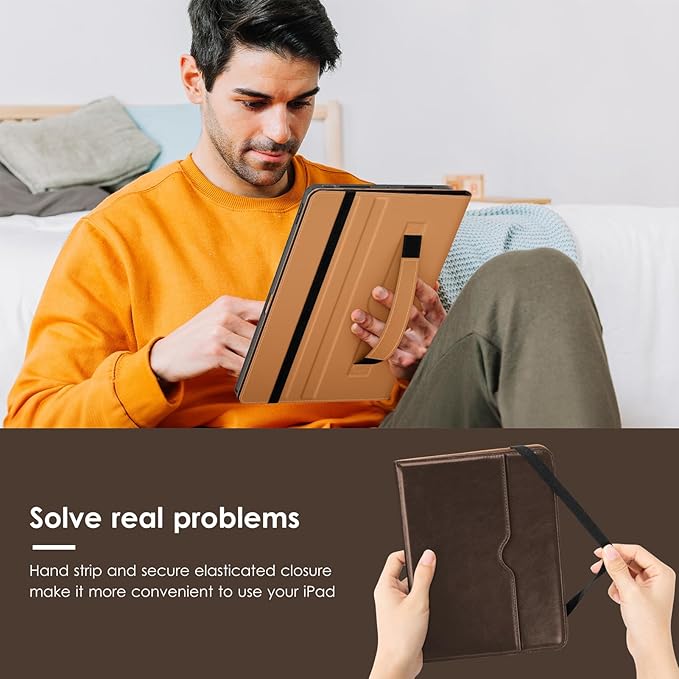 VIKESI Case for iPad Pro 13-inch M5 or M4 Released in 2025 or 2024 Leather Stand Cover with Apple Pencil Holder Auto Wake/Sleep Multiple Viewing Angles Built in Hand Strap &amp PocketDark Brown