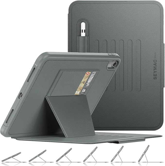 SEYMAC stock Case for iPad (A16) 11th/10th Generation 11''/10.9'' Strong Magnetic Auto Sleep Shockproof Case with Absorbing Multi-Angles Stand Pen Holder Card Slot (Gray)