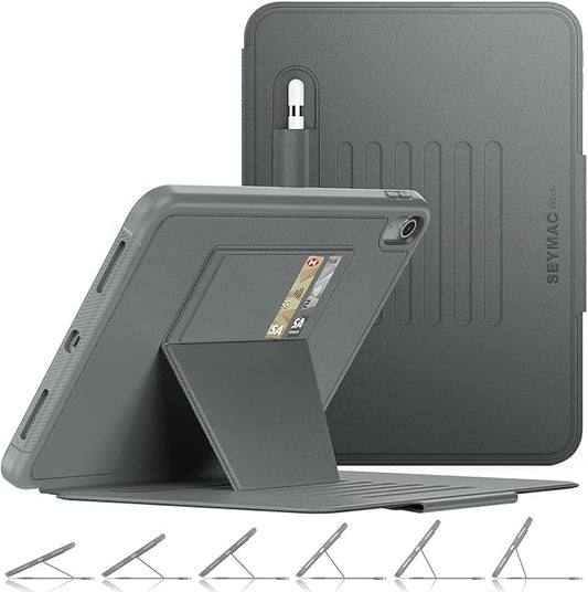 SEYMAC stock Case for iPad (A16) 11th/10th Generation 11''/10.9'' Strong Magnetic Auto Sleep Shockproof Case with Absorbing Multi-Angles Stand Pen Holder Card Slot (Gray)