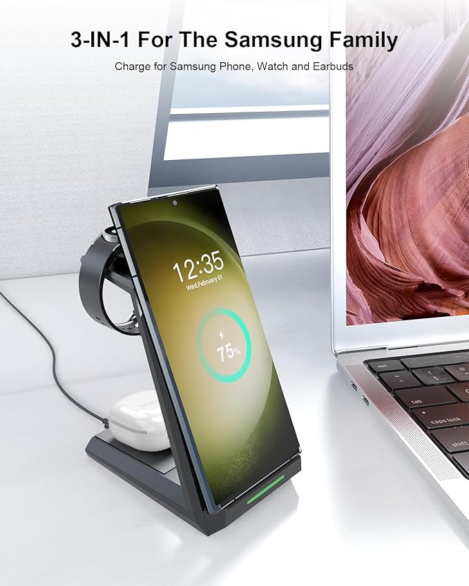 Wireless Charger for Samsung - Nanami 3 in 1 Charging Station for Multiple Devices Fast Charger Stand for Galaxy S26 S25 S24 S23 Ultra S22 Z Flip Fold 7Galaxy Watch 6/5/5 Pro/4/3 Galaxy Buds 2 Pro