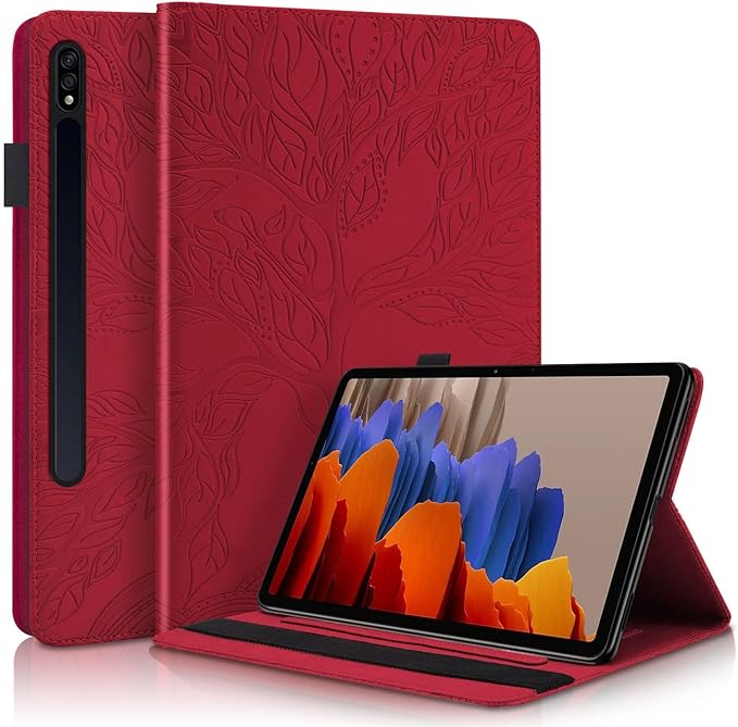 Case for Samsung Galaxy Tab S10 Plus 2024/Tab S9 Plus/S9 FE Plus 12.4 Inch 2023 PU Leather Folio Cover Multi-Angle Viewing with Card Slot Pen Holder for SM-X820/X826B/X810/X816B/X818U/X616B-Red