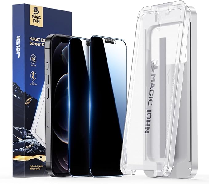 MAGIC JOHN 3rd Gen Upgraded for iPhone 12 Pro Max Privacy Screen Protector 6.7 Inch25°Anti-Spy ScreenShockproof Tempered GlassAuto Dust-RemovalBubble FreeEasy Installation2 Pack