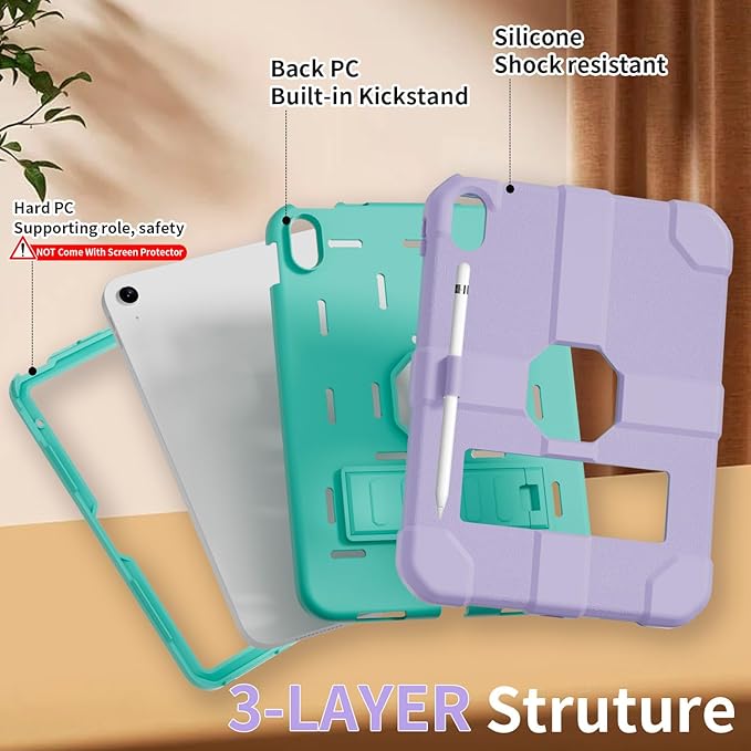 Case for iPad (A16) 11th Generation 11 Inch 2025 / iPad 10th Generation 10.9 Inch 2022 Rugged Heavy Duty Protective Cover [Built-in Pencil Holder ] for iPad 11/10 Gen (Lightpurple)