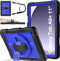 BMOUO for Samsung Galaxy Tab A9+ Plus Case 11 2023 (SM-X210/X216/X218) Shockproof Galaxy Tab A9 Plus Case with Rotating Stand and Hand/Shoulder Strap Deep Blue and Black