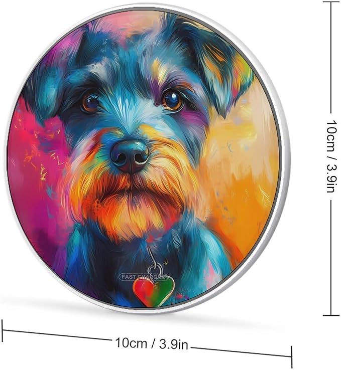 Cute Pet Schnauzer Dog Wireless Charger Anti-Slip Wireless Charging Pad Slim Charger Mat for Men Women