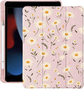 Cute Daisy Flower for iPad mini 7 A17 Pro 2024/iPad Mini 6 Case with Pencil Holder Auto Sleep/Wake Pink Leather Soft TPU Back Cover