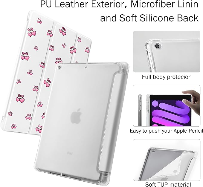 Idocolors Case for iPad 11 inch (A16 Chip) 2025 Generation 11th / iPad 10.9 inch 2022 10th Gen Built-in Pencil Holder with Soft TPU Shockproof Back Shell Auto Wake/Sleep Cherry-White