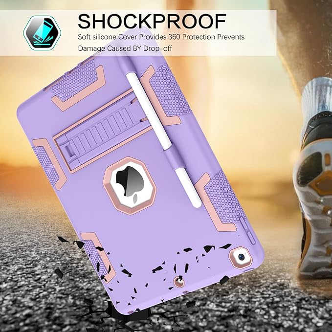 BENTOBEN iPad Case - 3 in 1 Heavy Duty Rugged Shockproof Protective Cover with Stand &amp Pen Holder Purple