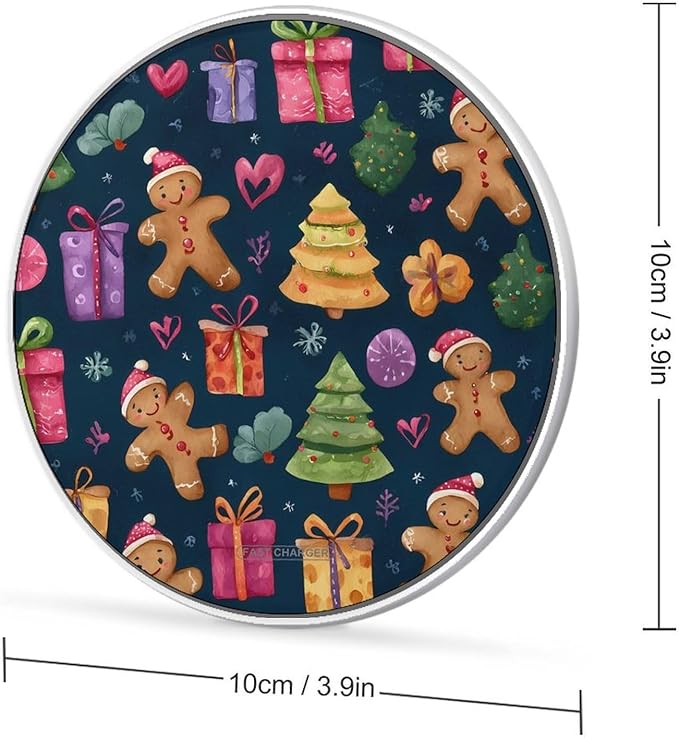 Christmas Gingerbreads Fast Portable Charger 10W Funny Graphic Phone Charging Pad with USB Cable