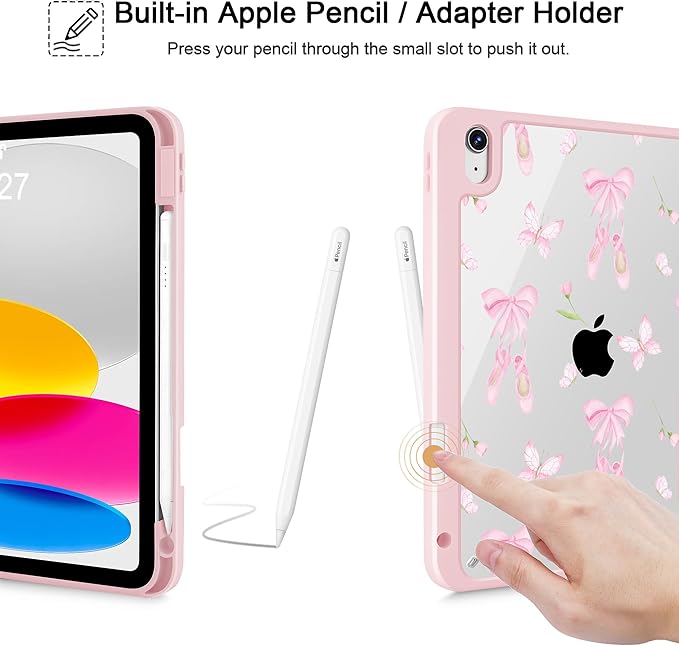 May Chen Case for iPad Air 13 Inch M4 2026 M3 2025 M2 2024 [Built-in Pencil Holder] Shockproof Cover with Clear Transparent Back Shell Auto Sleep/Wake Cover Ballet Shoes