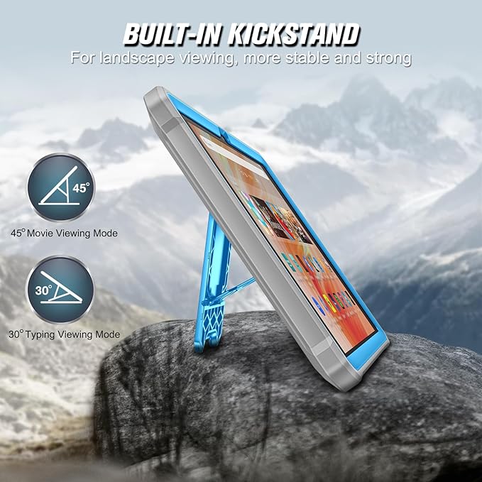 Fintie Shockproof Case for All-New Fire HD 10 Tablet (13th Generation 10.1 2023 Release) [Tuatara] Rugged Unibody Hybrid Bumper Kickstand Cover with Built-in Screen Protector Blue