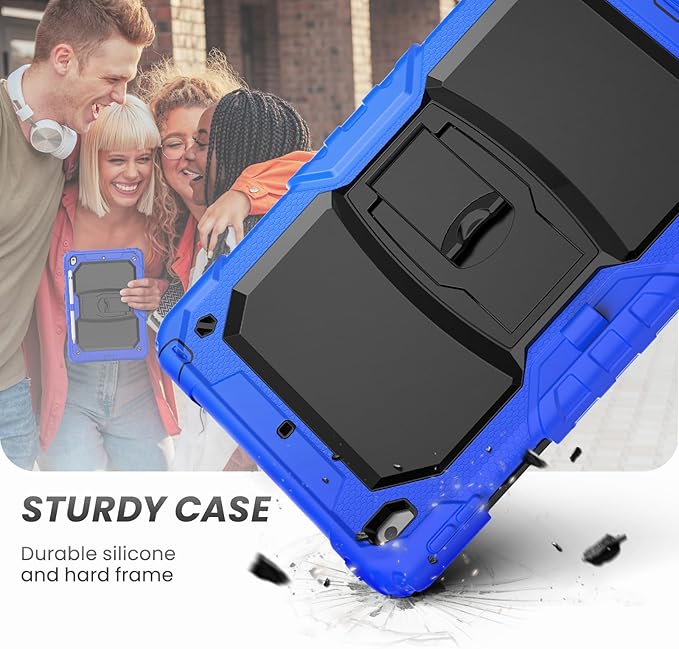 HXCASEAC Kids Case for iPad 9th/8th/7th Generation Full Body Protective Design | Foldable Stand | Screen Protector | Pencil Holder Durable for iPad 9th Gen / 8th Gen 10.2 inch Blue