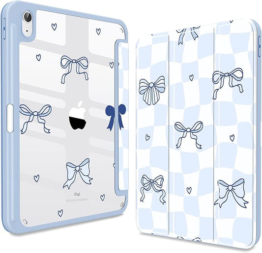 Teryeefi for iPad (A16) 11th Generation Case 11 Inch 2025 Release for iPad 10th Generation 10.9 Inch 2022 Protective Shell with Pencil Holder Soft TPU+Crystal Hard Back Cover (Grid Bows)