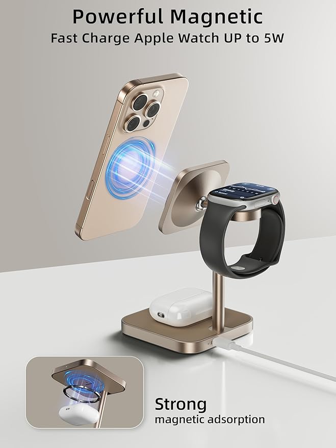 [Qi2 Certified ] LULULOOK 3 in 1 Charging Station with MagSafe 15W QI2 Wireless Charger Stand Magnetic Charger for iPhone 17/16/15/14/13/12 Series AirPods Pro/3/4 Apple Watch with 30W PD Adapter