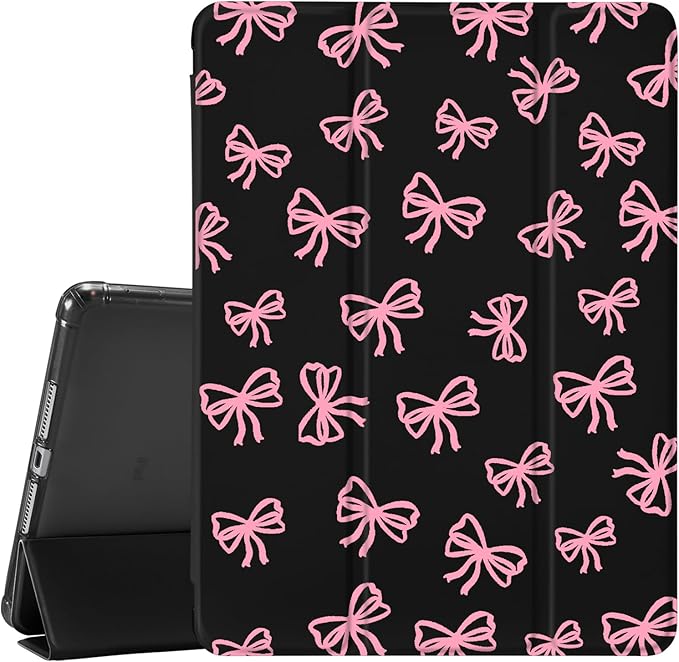 JOYLAND Girly Bow Pad Case Black Case for iPad 5th/6th Generationwith Pencil Holder-Auto Wake/SleepAnti-Scratch Shockproof Premium Folio Stand Case for iPad 9.7 inch