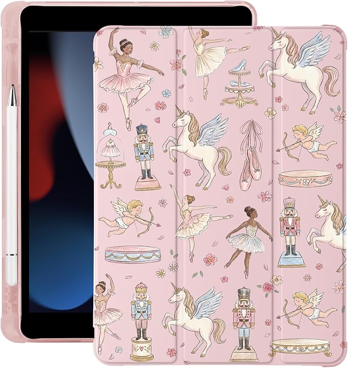 Cute Nutcracker Flower for iPad Pro 13 Inch Case (M5/M4) 2025/2024 with Pencil Holder Auto Sleep/Wake Pink Leather Soft TPU Back Cover