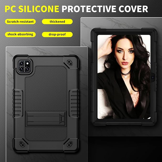 for Callsky-Tab Cpad 10 / Callsky-Tab Ctab 10 10.1 inch Tablet Case Kids Shockproof Cover with Kickstand Shoulder Strap and 2 Pcs Tempered Glass Screen Protector (Black+2Pcs)