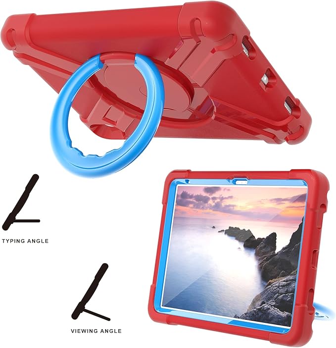 Compatible with Apple iPad Air 4 10.9/iPad Air 5 10.9 Tablet CaseRugged Kids Case with Stand Lightweight Shockproof Kids Friendly Tablet Cover Red+Blue