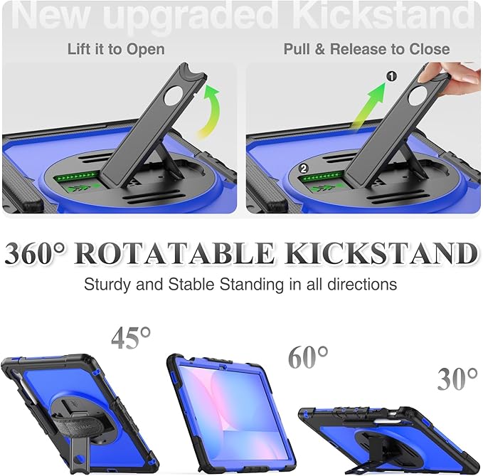 SEYMAC stock Case for Samsung Galaxy Tab S10 FE+ Plus 5G Tablet Case 13.1'' Protective with Screen Protector Pen Holder 360 Rotate Stand Hand Strap Shoulder Strap Blue1