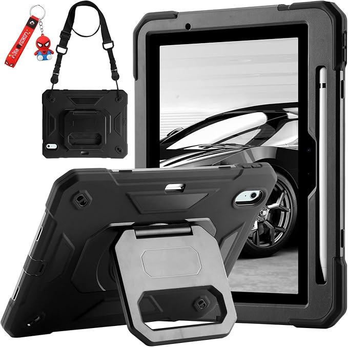 MARKILL for iPad Air 11 Case (M3) 2025/ iPad Air 11 Case 2024 (M2) with Pen Slot/360 Rotating Grip Magic StandKeychain/Shoulder StrapFull-Body Rugged Cover for iPad Air 6th Generation (Black)