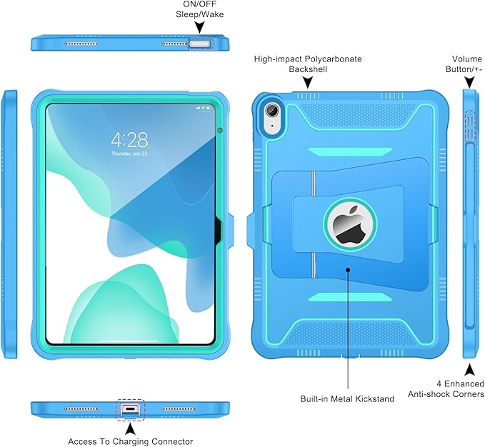 Soke Case for iPad (A16) 11th Generation 11-Inch 2025 /10th Generation 10.9-Inch 2022 with Screen Protector and Multi-Angle Kickstand Rugged Full Body Heavy Duty Protective Cover - Blue Green