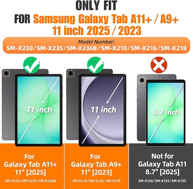 SEYMAC stock Case for Samsung Galaxy Tab A11+ Plus 11'' Full-Body Drop Protection Case with Screen Protector Pencil Holder [360° Rotating Hand Strap] &ampStand Black