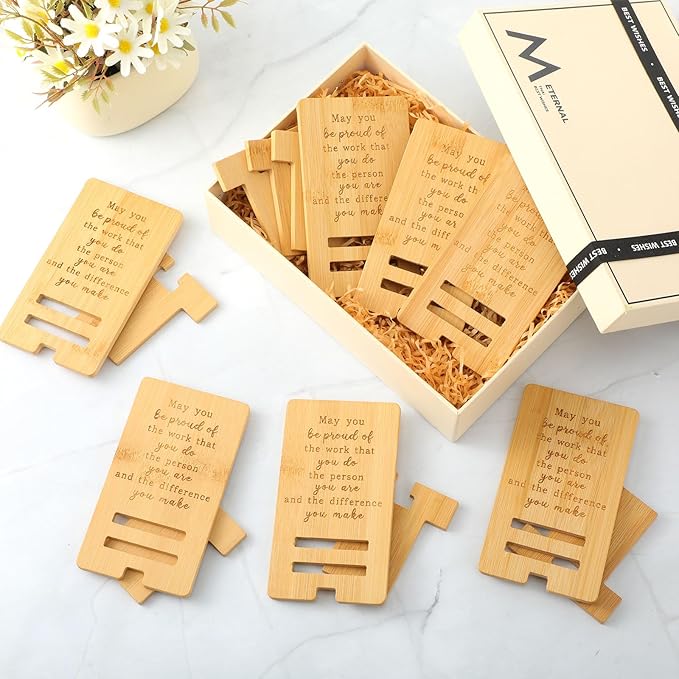 Ripeng 48 Pcs Employee Appreciation Gifts Bulk Bamboo Phone Stand for Desk Office Worker Thank You Gift for Administrative Assistant Team Coworkers Staff Nurse Teacher Week (Vivid Work Pride)