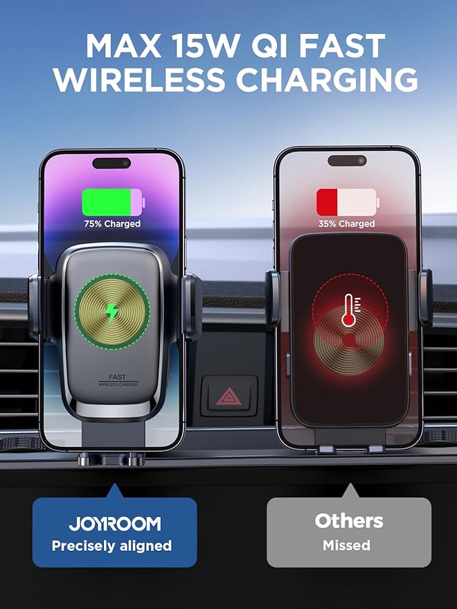 Wireless Car Charger 15W Qi Fast Charging Auto Clamping Car Charger Phone Holder Mount JOYROOM Cell Phone Holder Car Mount for iPhone 16 15 14 13 Pro Max Xs Galaxy S24 Ultra LG Google