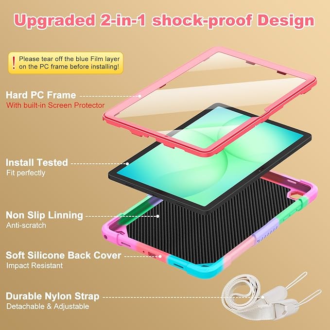 Cover for Samsung Galaxy Tab A11+ Plus/A9+ Plus Case with Screen Protector Galaxy Tab A11+/A9+ 11 inch 2025/2023 Released with Butterfly Stand Shoulder Strap Shockproof case for Kids Girl