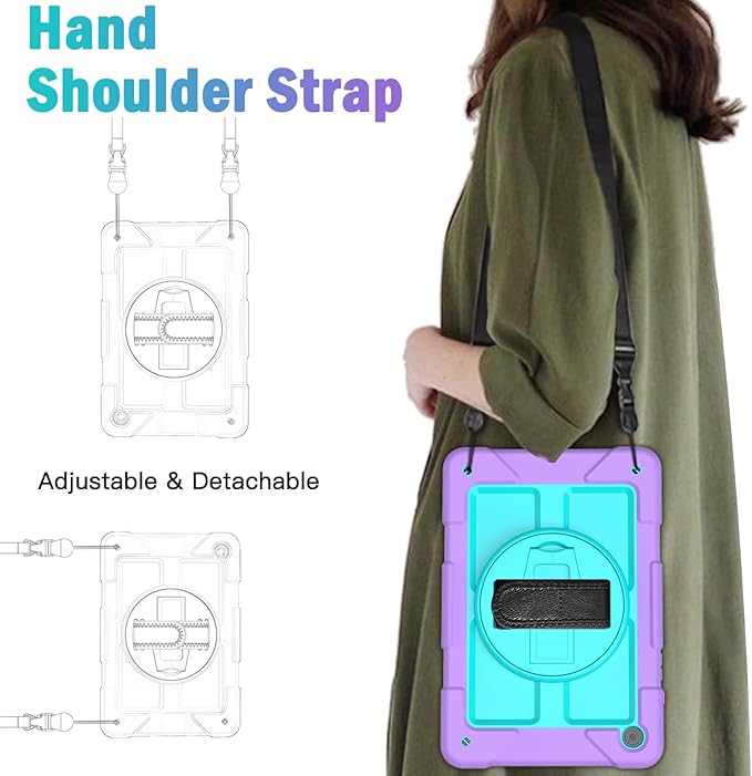 BMOUO for Samsung Galaxy Tab A9+/A9 Plus Case 11 2023 (SM-X210/X216/X218) Shockproof Galaxy Tab A9 Plus Case with Rotating Stand and Hand/Shoulder Strap Purple+Teal