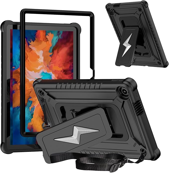 Case for Lenovo Tab 10.1 inch 2025 Released (TB311FU) - Hybrid Protective Case Cover with Kickstand Lightning Design (Black/Black)