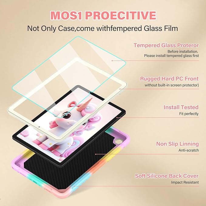 Case for Samsung Galaxy Tab A11+ Plus/ A9+ 11 inch 2025/2023 with Screen ProtectorUnicorn Stand Shoulder Strap for Galaxy Tab A11 Plus/A9 Plus Tablet Case Kids Girls (Colourful Rose)