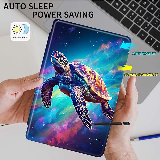 Case for Samsung Galaxy Tab S10 FE 10.9 2025/S9 FE 10.9 Inch/S9 11 Inch 2023 with S Pen Holder360 Degree Rotating Stand PU Leather Cover with Auto Wake/SleepArt Turtle